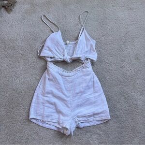 White Linen Romper Tie in Front XS Garage